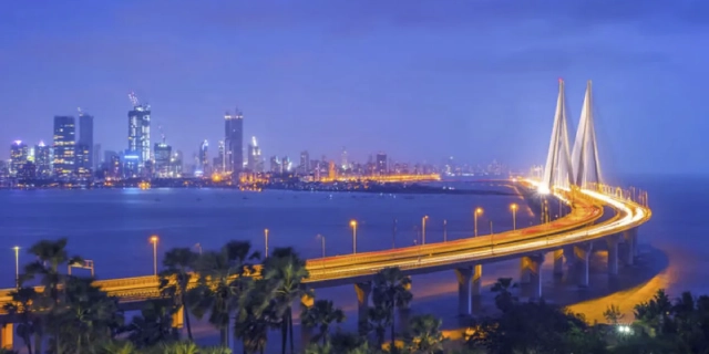 Marine Drive lit up at night on a Night Mumbai Darshan